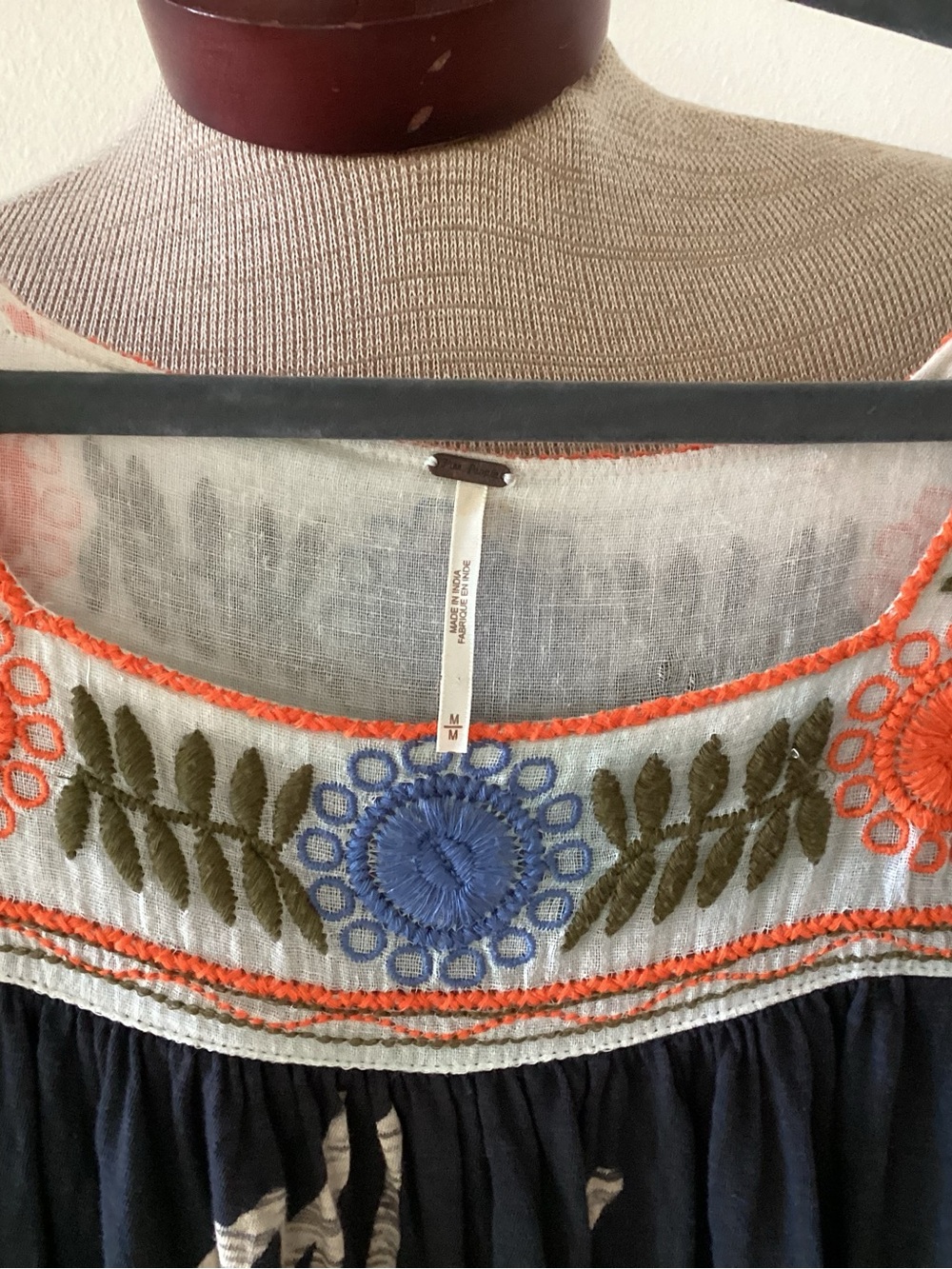 Free People Navy Tunic with White Sleeves and Colorful Embroidery - Picture 3 of 5